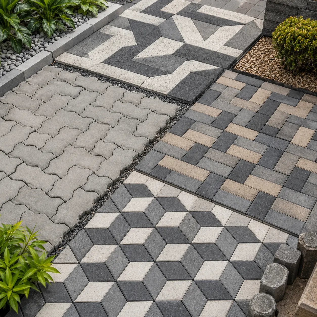 Outdoor showroom with paver types and patterns