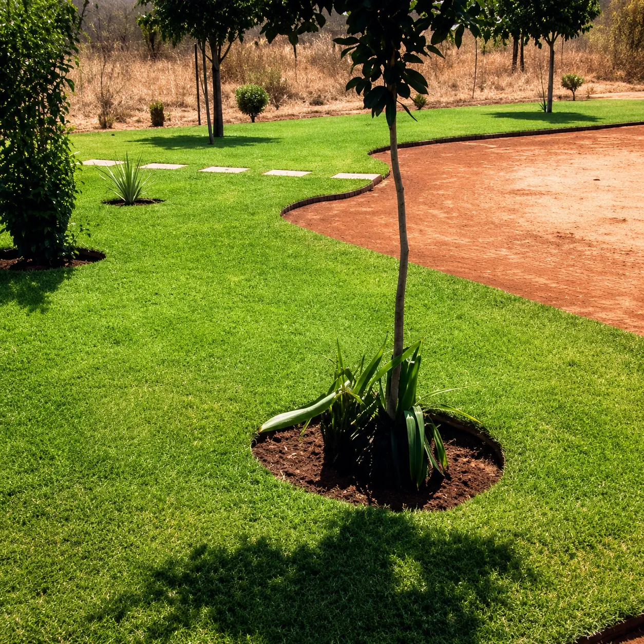 Sunny garden with vibrant greenery