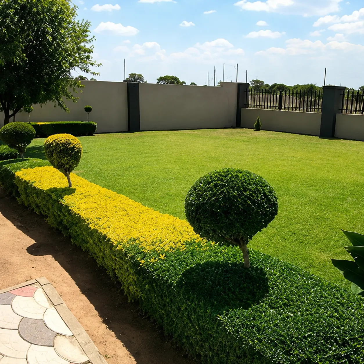 Manicured topiary lawn